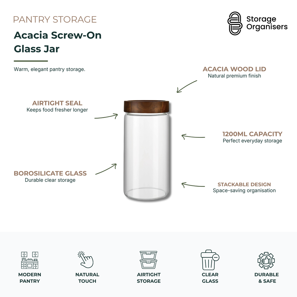 Acacia Screw-On Glass Jar -1200ml
