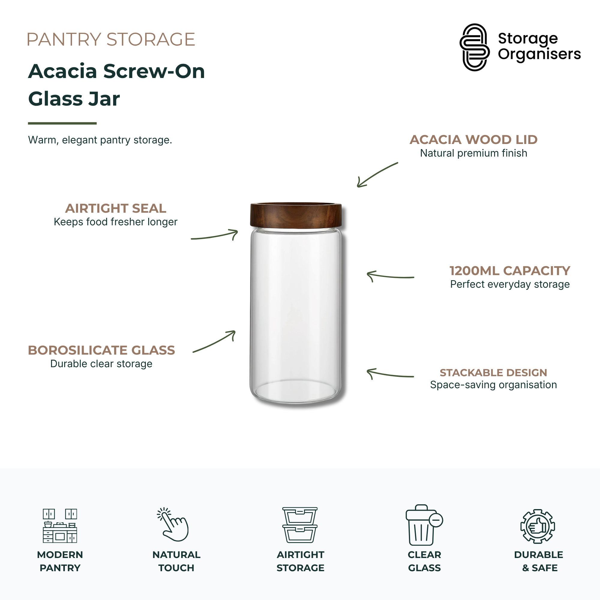 Acacia Screw-On Glass Jar -1200ml