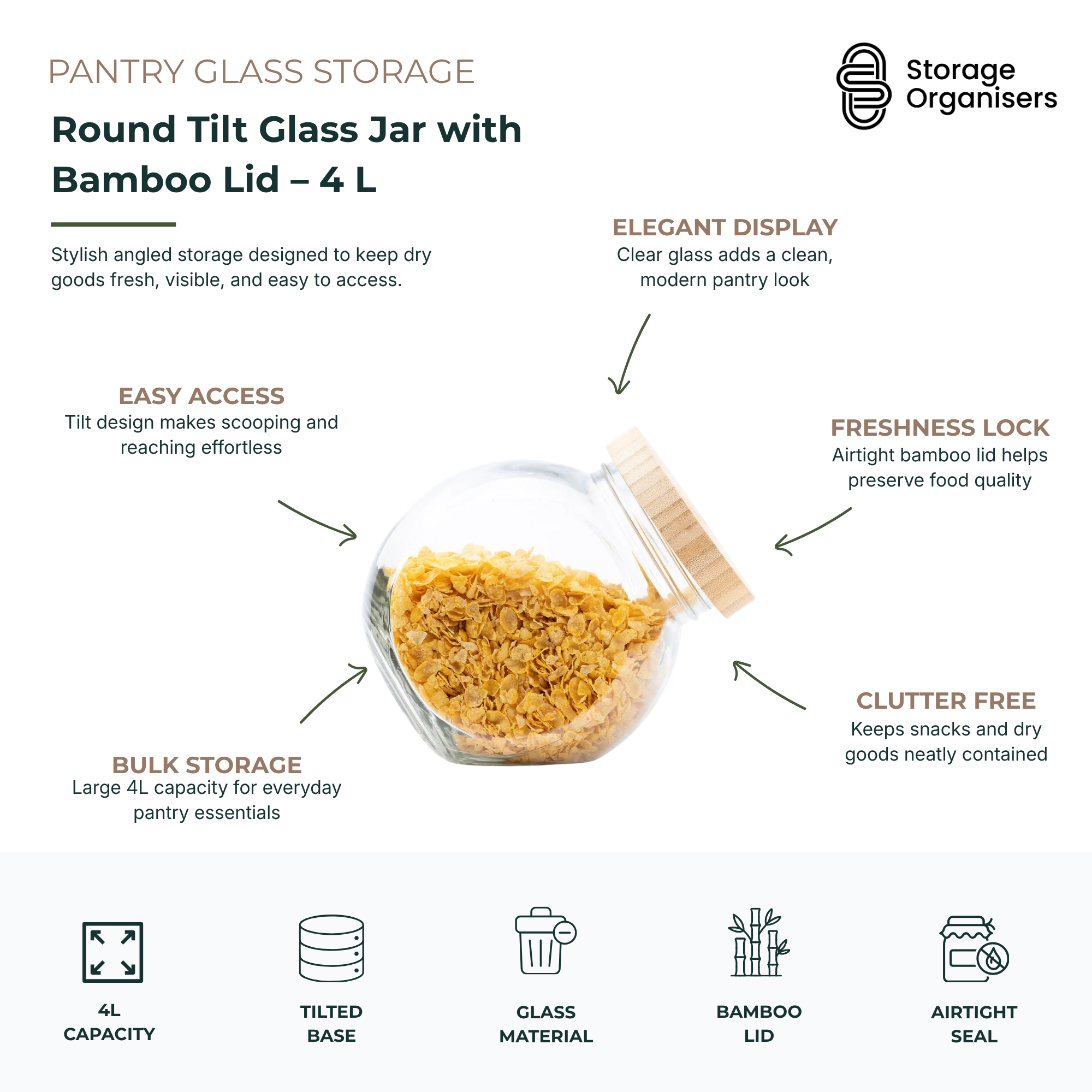 Round Tilt Glass Jar with Bamboo Lid – 4 L